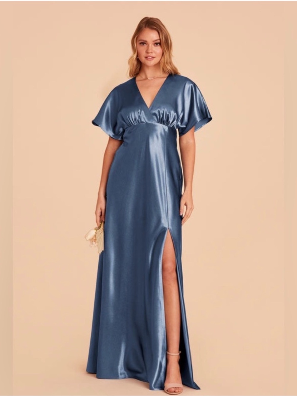 NWT Birdy Grey Twilight Bridesmaid  Jesse Dress Shiny Satin  Large
